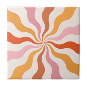 Colourful retro style wavy sun rays ceramic tile