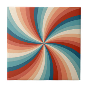 Colourful retro style wavy sun rays ceramic tile