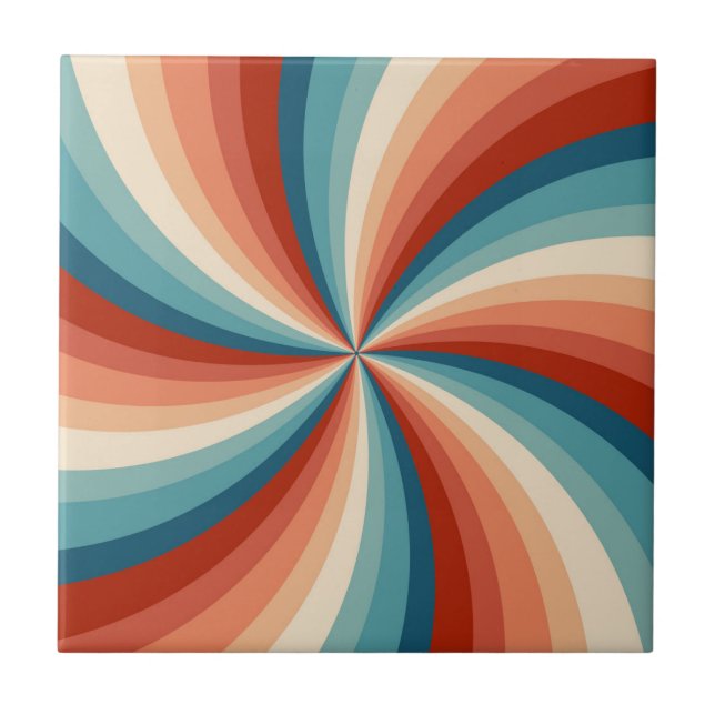 Colourful retro style wavy sun rays ceramic tile (Front)