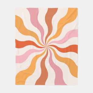 Colourful retro style wavy sun rays fleece blanket