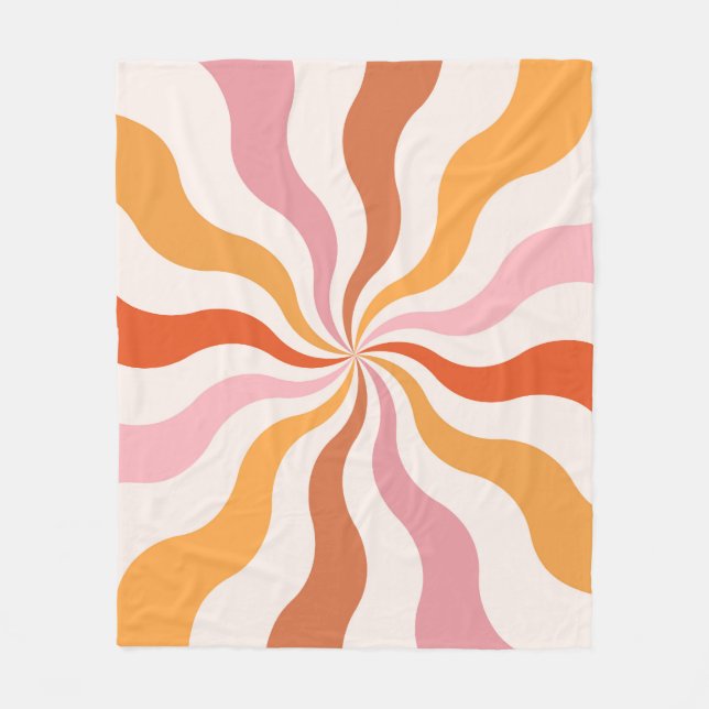 Colourful retro style wavy sun rays  fleece blanket (Front)