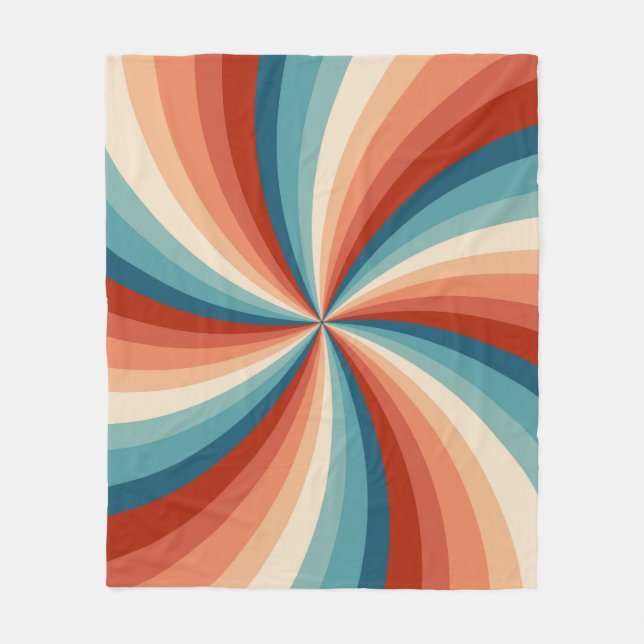 Colourful retro style wavy sun rays fleece blanket (Front)
