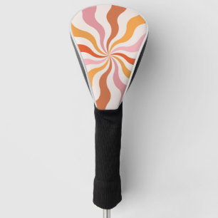 Colourful retro style wavy sun rays golf head cover