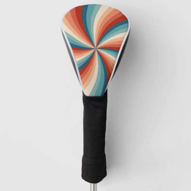Colourful retro style wavy sun rays golf head cover (Front)