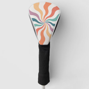 Colourful retro style wavy sun rays  golf head cover