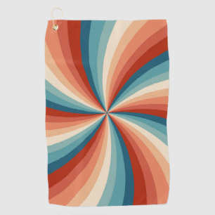 Colourful retro style wavy sun rays golf towel