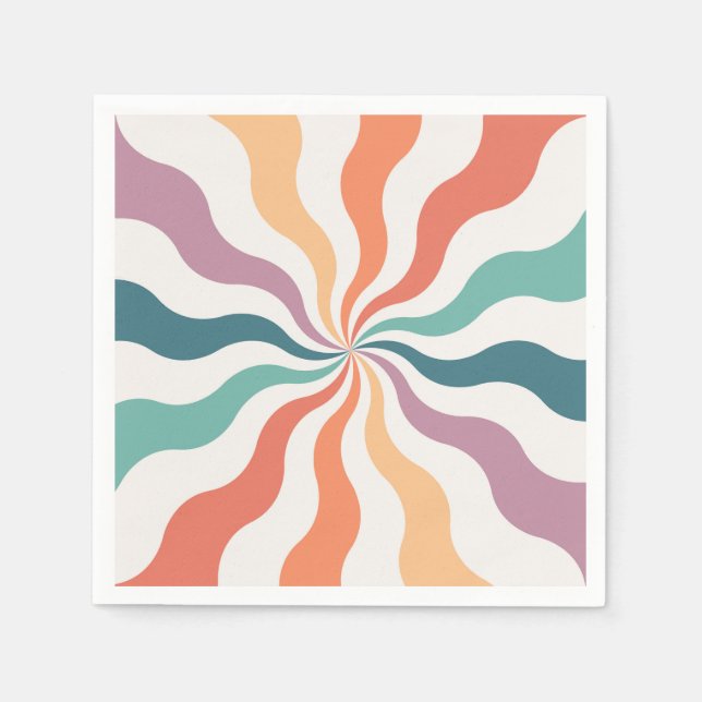 Colourful retro style wavy sun rays  napkin (Front)
