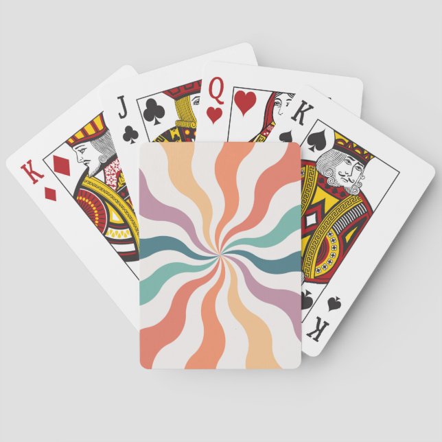 Colourful retro style wavy sun rays  playing cards (Back)