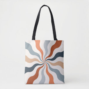Colourful retro style wavy sun rays tote bag