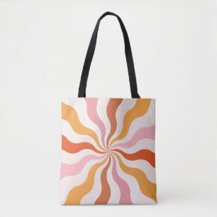 Colourful retro style wavy sun rays tote bag