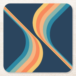 Colourful retro style wings design square paper coaster