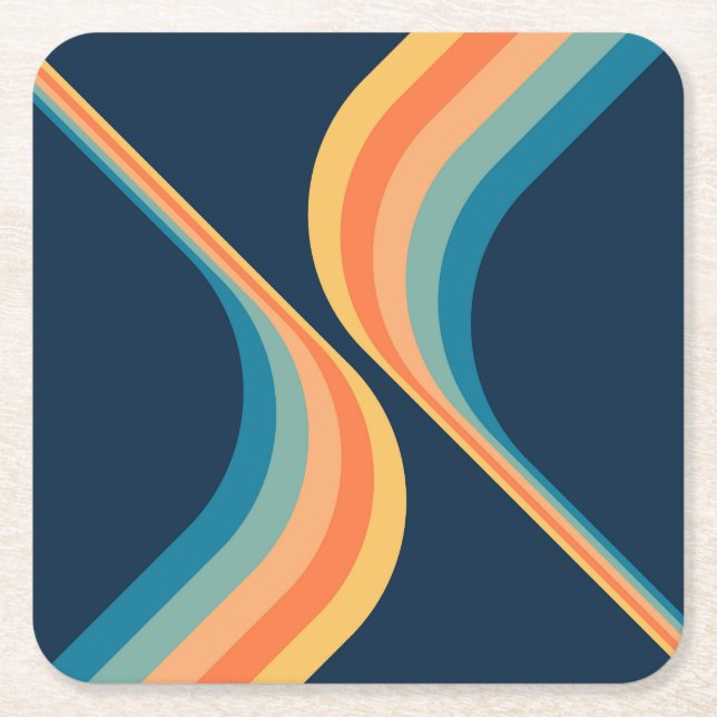 Colourful retro style wings design  square paper coaster (Front)