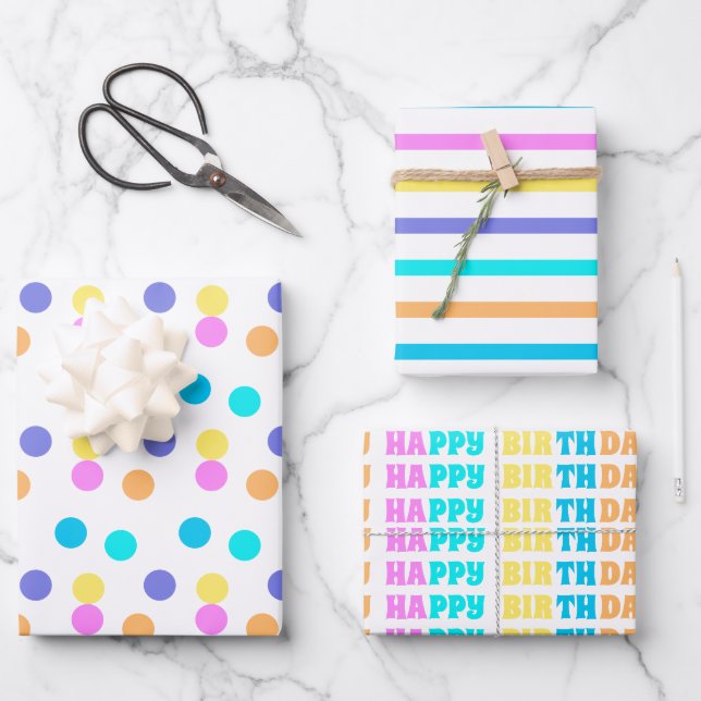 Colourful Retro style Wrapping Paper Sheet (Front)