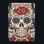 Colourful Retro Sugar Skull Flowers & Roses iPad Mini Cover<br><div class="desc">Colourful sugar skull with retro flowers and roses.</div>