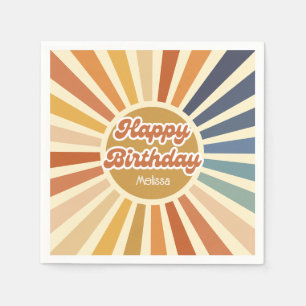 Colourful Retro Sun Groovy Wave Happy Birthday Napkin