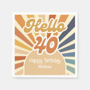 Colourful Retro Sun Groovy Wave Hello 40th Birthda Napkin