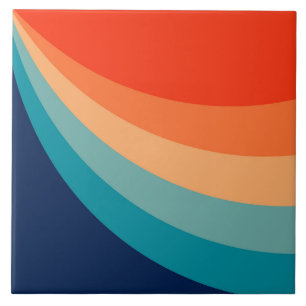 Colourful retro sun rays ceramic tile
