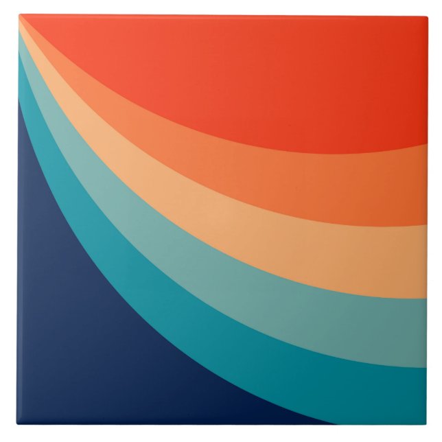 Colourful retro sun rays ceramic tile (Front)