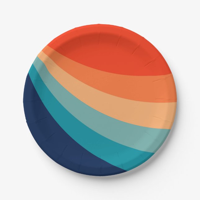 Colourful retro sun rays paper plate (Front)