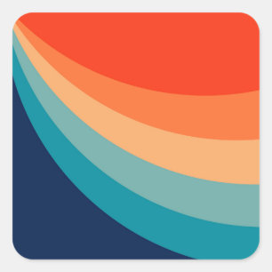 Colourful retro sun rays square sticker