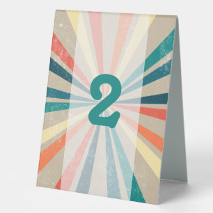 Colourful Retro Sunburst Wedding Table Number