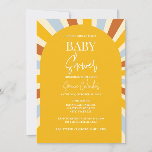 Colourful Retro Sunshine Baby Shower Invitation (Front)