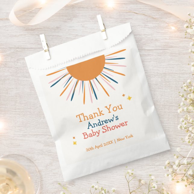 Colourful Retro Sunshine Baby Shower Thank You Favour Bag (Clipped)
