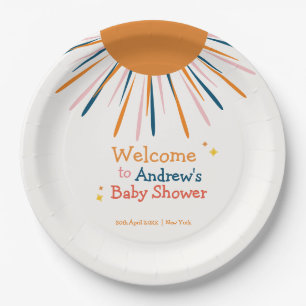 Colourful Retro Sunshine Baby Shower Welcome Paper Plate