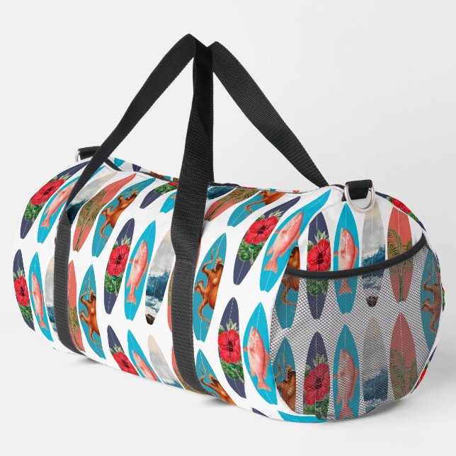Colourful Retro Surfboards Pattern Back to School Duffle Bag (Right Corner)