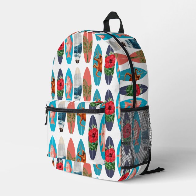 Colourful Retro Surfboards Pattern Back to School Printed Backpack (Back Corner Right)