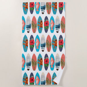 Colourful Retro Surfboards Pattern Beach Towel