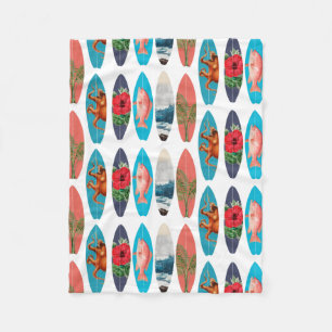 Colourful Retro Surfboards Pattern Fleece Blanket