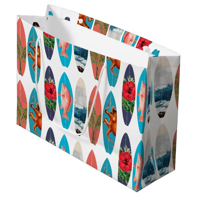 Colourful Retro Surfboards Pattern Large Gift Bag (Front Angled)