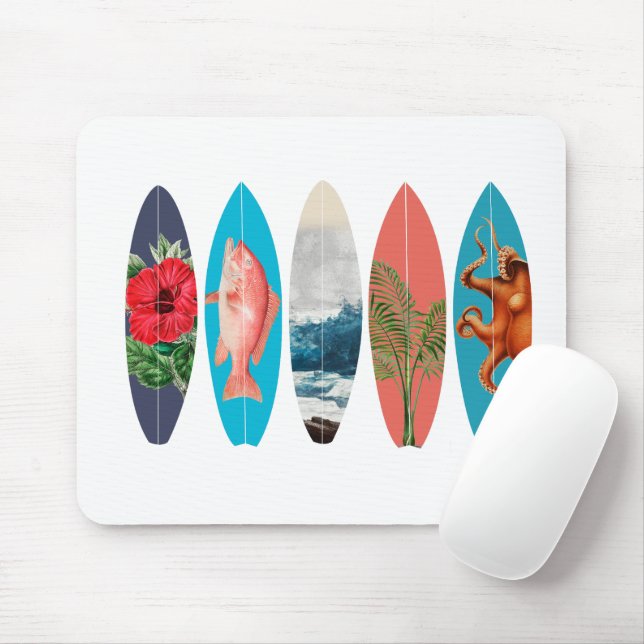 Colourful Retro Surfboards Pattern Mouse Pad (With Mouse)