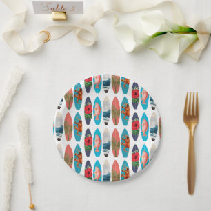 Colourful Retro Surfboards Pattern Paper Plate