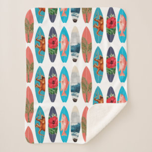 Colourful Retro Surfboards Pattern Sherpa Blanket