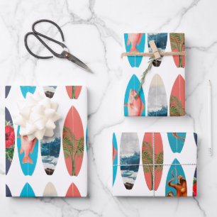 Colourful Retro Surfboards Pattern Wrapping Paper Sheet