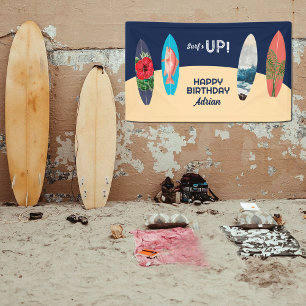 Colourful Retro Surfboards Surfs Up Birthday Party Banner