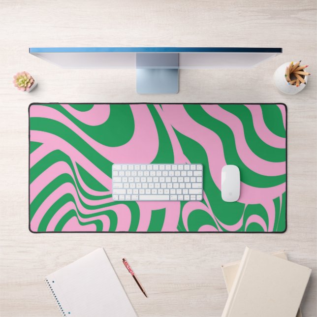 Colourful Retro Swirl Groovy Y2K Pattern  Desk Mat (Office 1)