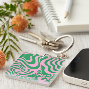 Colourful Retro Swirl Groovy Y2K Pattern Key Ring