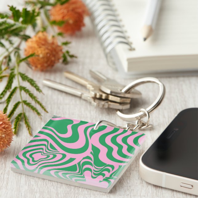 Colourful Retro Swirl Groovy Y2K Pattern  Key Ring (Front Right)