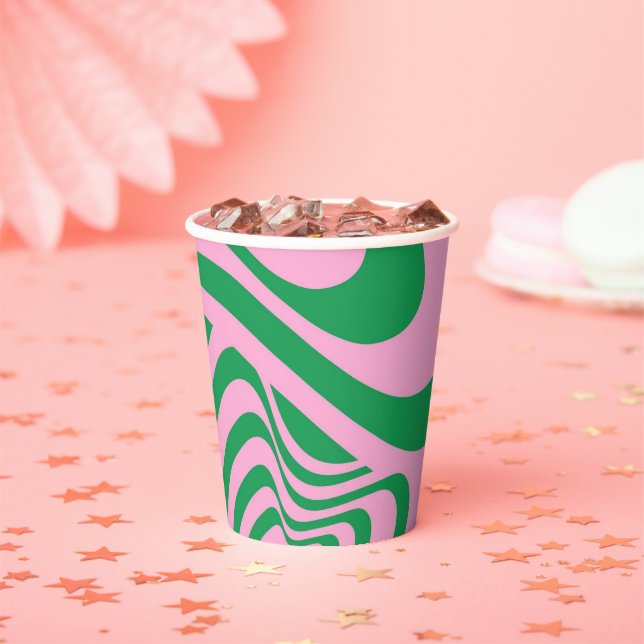 Colourful Retro Swirl Groovy Y2K Pattern  Paper Cups (Insitu)