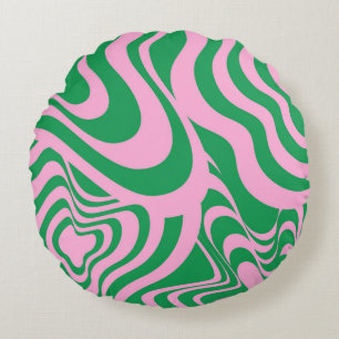 Colourful Retro Swirl Groovy Y2K Pattern Round Cushion