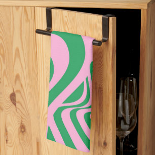 Colourful Retro Swirl Groovy Y2K Pattern Tea Towel