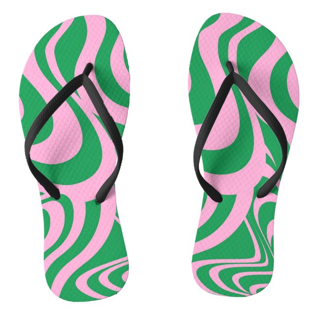 Colourful Retro Swirl Groovy Y2K Pattern  Thongs (Footbed)