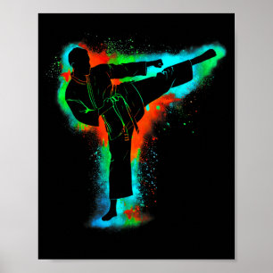 Colourful Retro Taekwondo Martial Arts Men Kids Poster