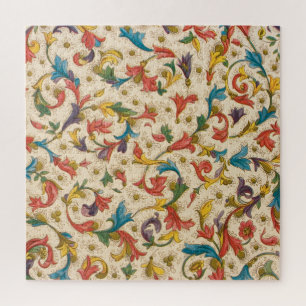 Colourful Retro Tapestry Floral Ornament Jigsaw Puzzle