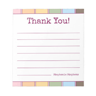Colourful Retro Thank You Your Name Lined Notepad