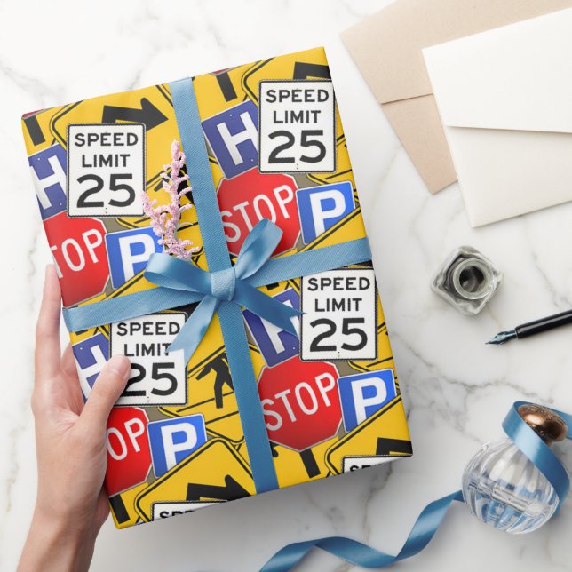 Colourful Retro Traffic Signs All Occasion Wrapping Paper (Gifting)