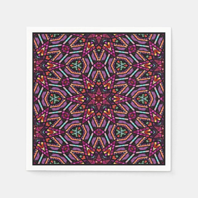 Colourful Retro Turkish Mosaic Kaleidoscope Patter Napkin (Front)